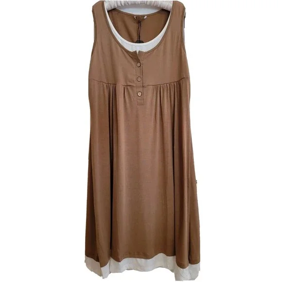 noracora | Dresses | Noracora Jersey Dress Button Accent Khaki White Trim  Womens Xxl Plus Nwt | Poshmark